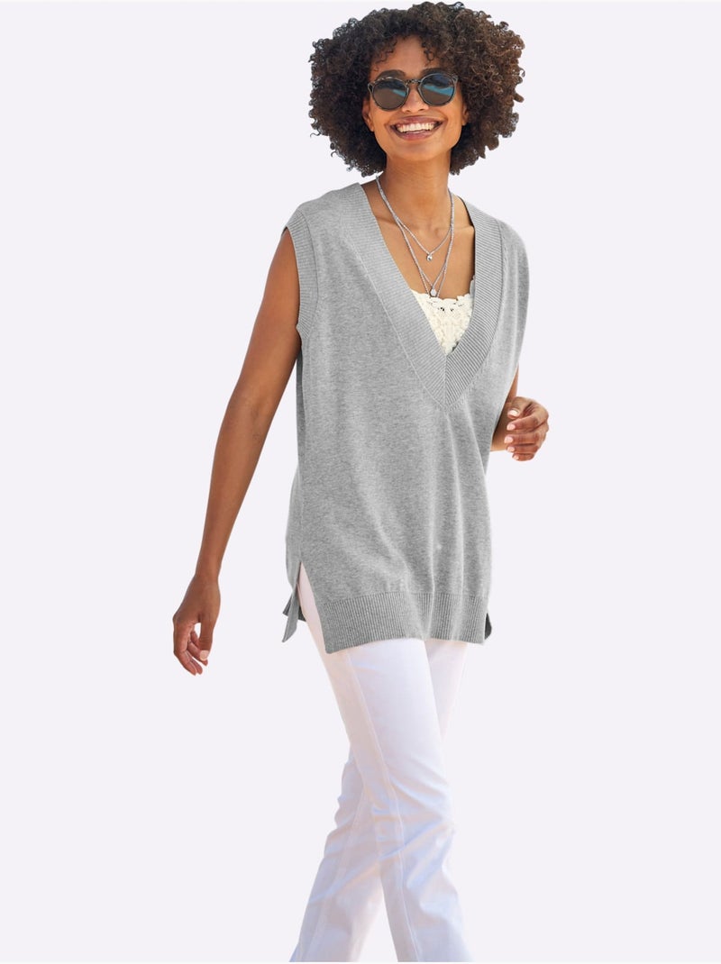 Débardeur En Tricot Pur Coton - Taille Standard - Helline Gris chiné - Kiabi