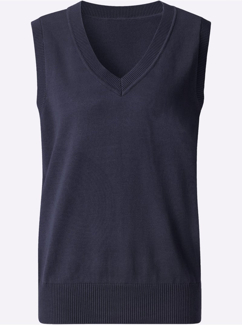 Débardeur En Tricot Pur Coton - Taille Standard - Witt Bleu marine - Kiabi