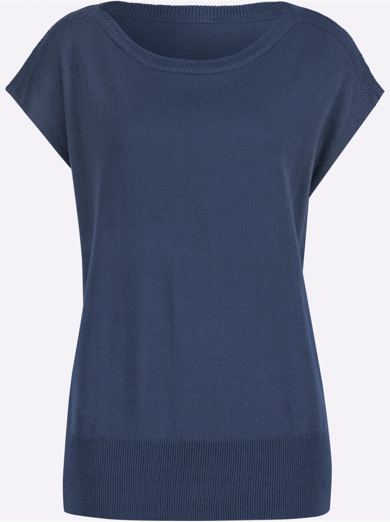 Débardeur en tricot sans manches à encolure en U avec ourlet côtelé - Taille standard - Moda Vilona Bleu jean - Kiabi
