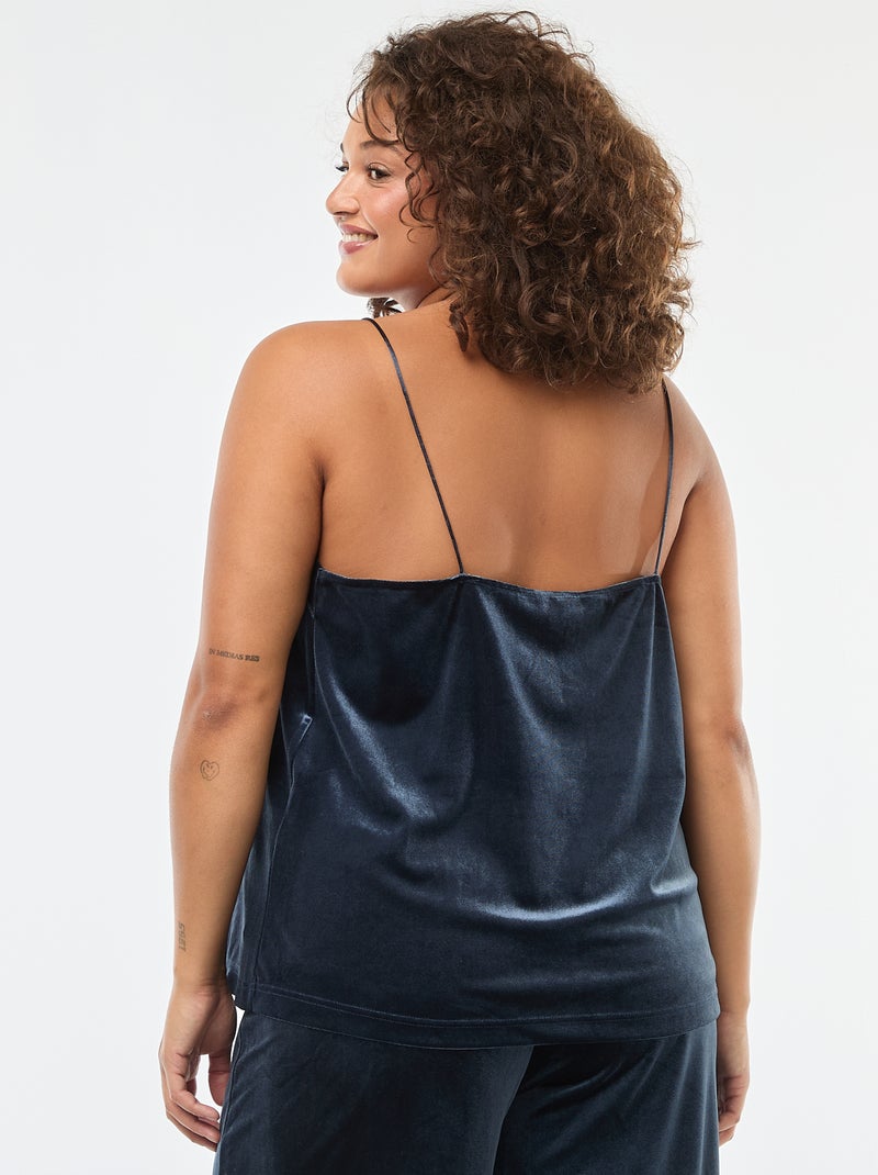 Débardeur en velours avec bord en dentelle Bleu - Kiabi