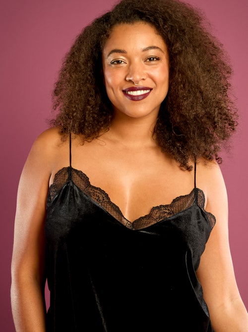 Débardeur en velours avec bord en dentelle - Kiabi