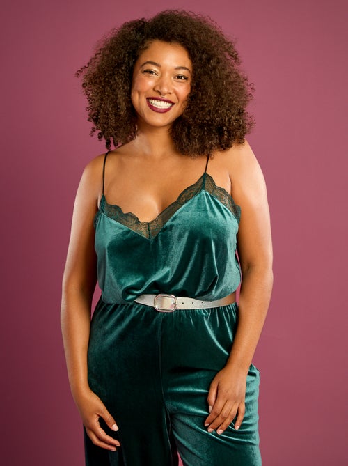 Débardeur en velours avec bord en dentelle - Kiabi