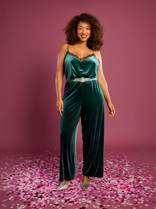 Débardeur en velours avec bord en dentelle - Kiabi