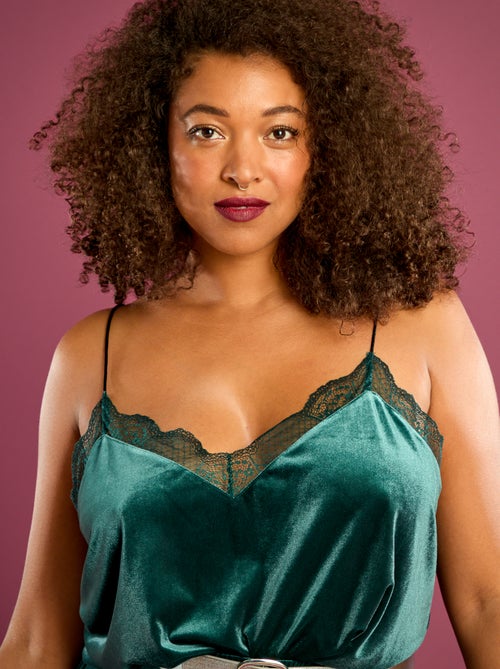 Débardeur en velours avec bord en dentelle - Kiabi