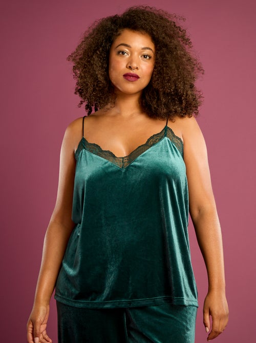 Débardeur en velours avec bord en dentelle - Kiabi