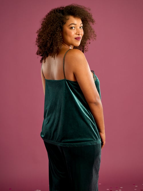 Débardeur en velours avec bord en dentelle - Kiabi