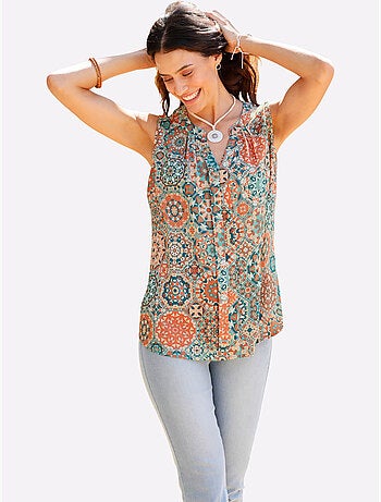 Débardeur en viscose avec col à boutons et imprimé mandala - Taille standard - Witt