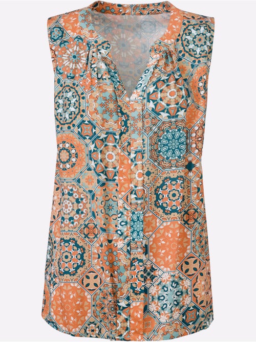 Débardeur en viscose avec col à boutons et imprimé mandala - Taille standard - Witt - Kiabi Débardeur en viscose avec col à boutons et imprimé mandala - Taille standard - Witt - Kiabi