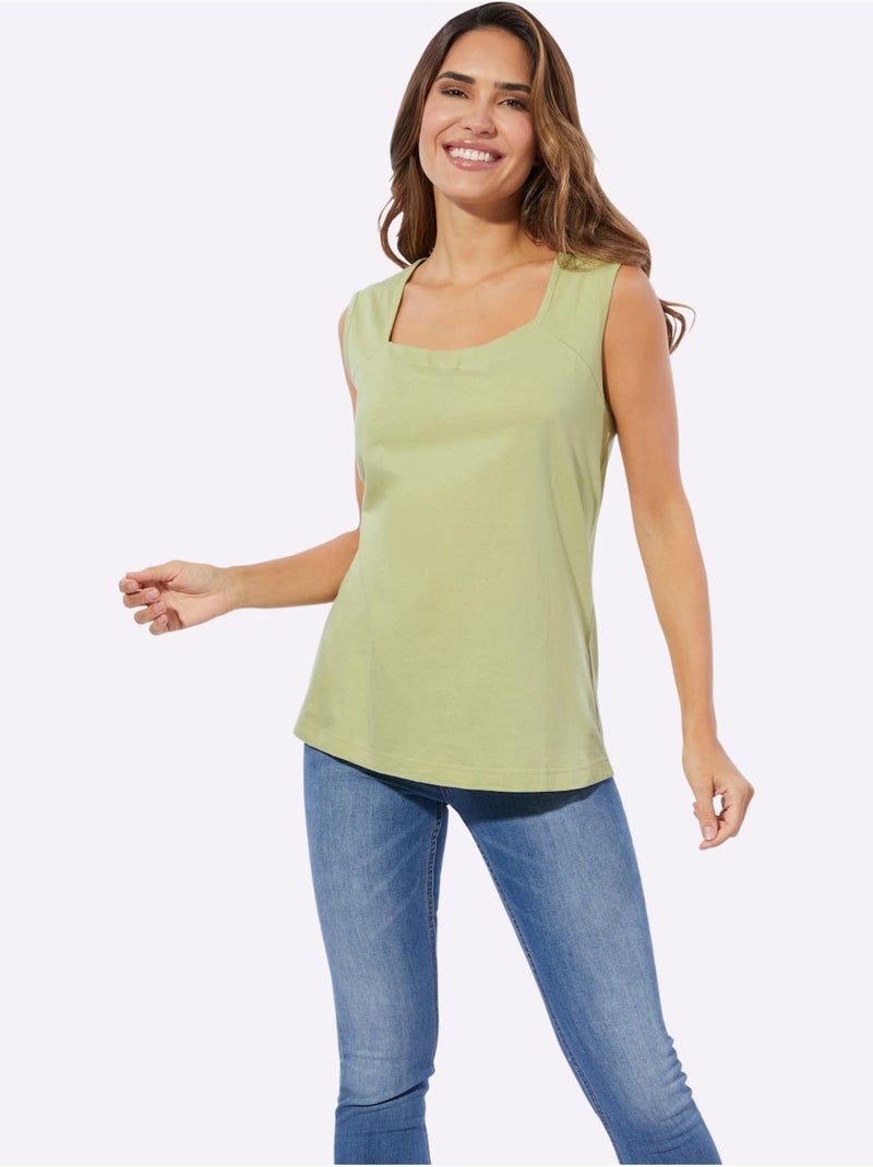 Débardeur encolure carrée sans manches avec coutures décoratives - Taille standard - Moda Vilona Vert tilleul - Kiabi
