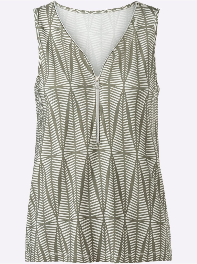 Débardeur Encolure En V à Tirette - Taille Standard - helline Blanc Vert - Kiabi