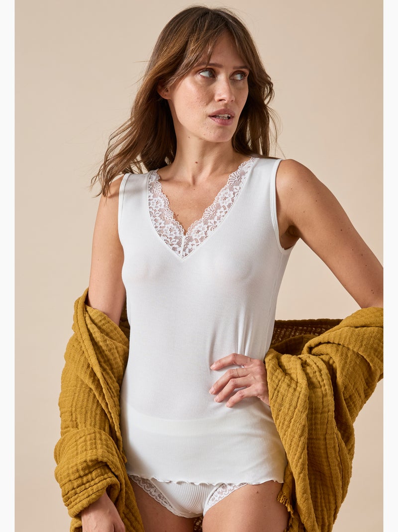 Débardeur Essential en fine côte - Damart Blanc - Kiabi