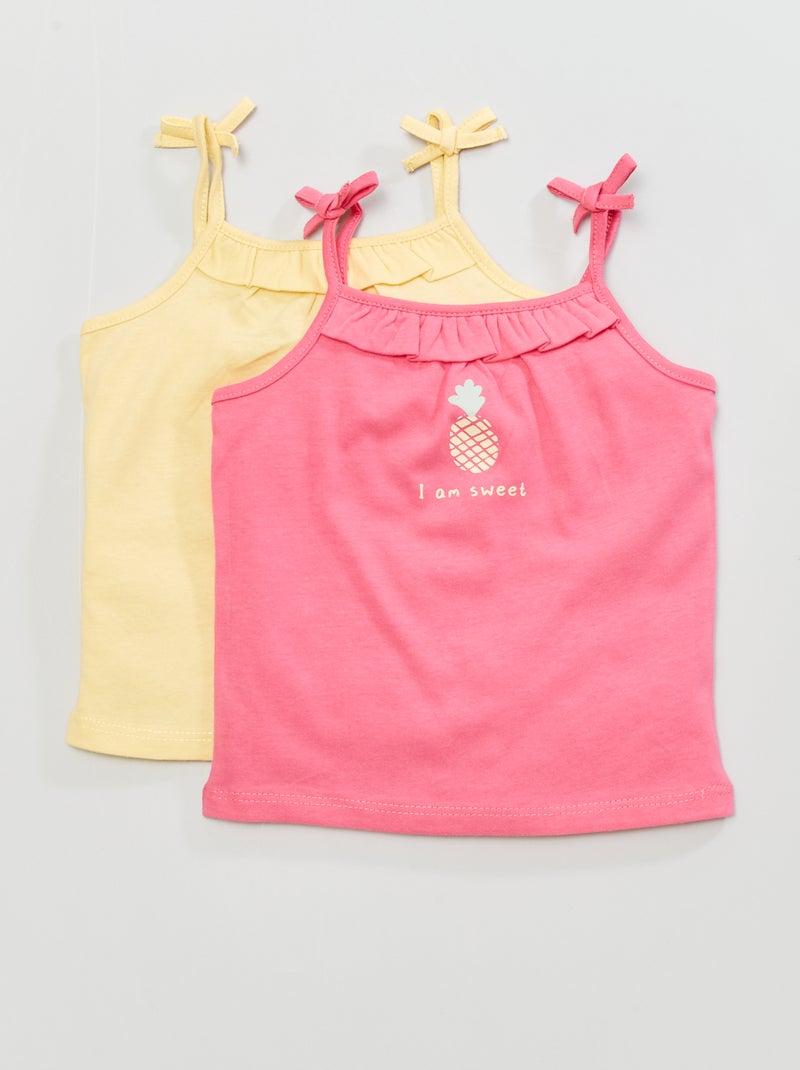 Débardeur fantaisie avec imprimé - 2 pièces Jaune/rose - Kiabi