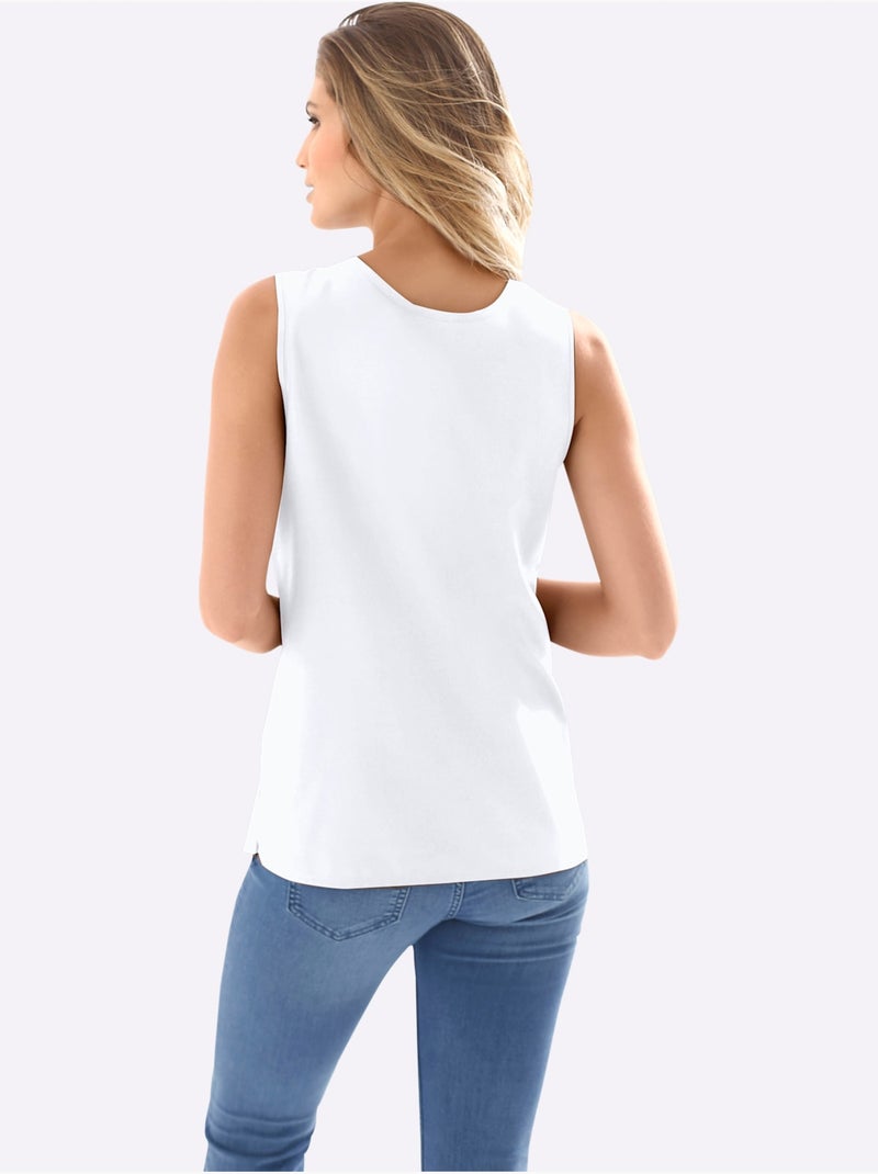 Débardeur féminin à encolure arrondie avec fentes latérales - Taille standard - Moda Vilona Blanc - Kiabi