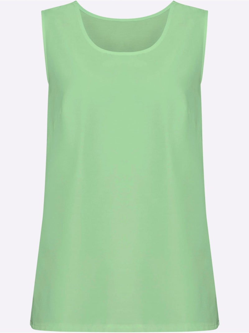 Débardeur féminin à encolure arrondie avec fentes latérales - Taille standard - Moda Vilona Vert - Kiabi