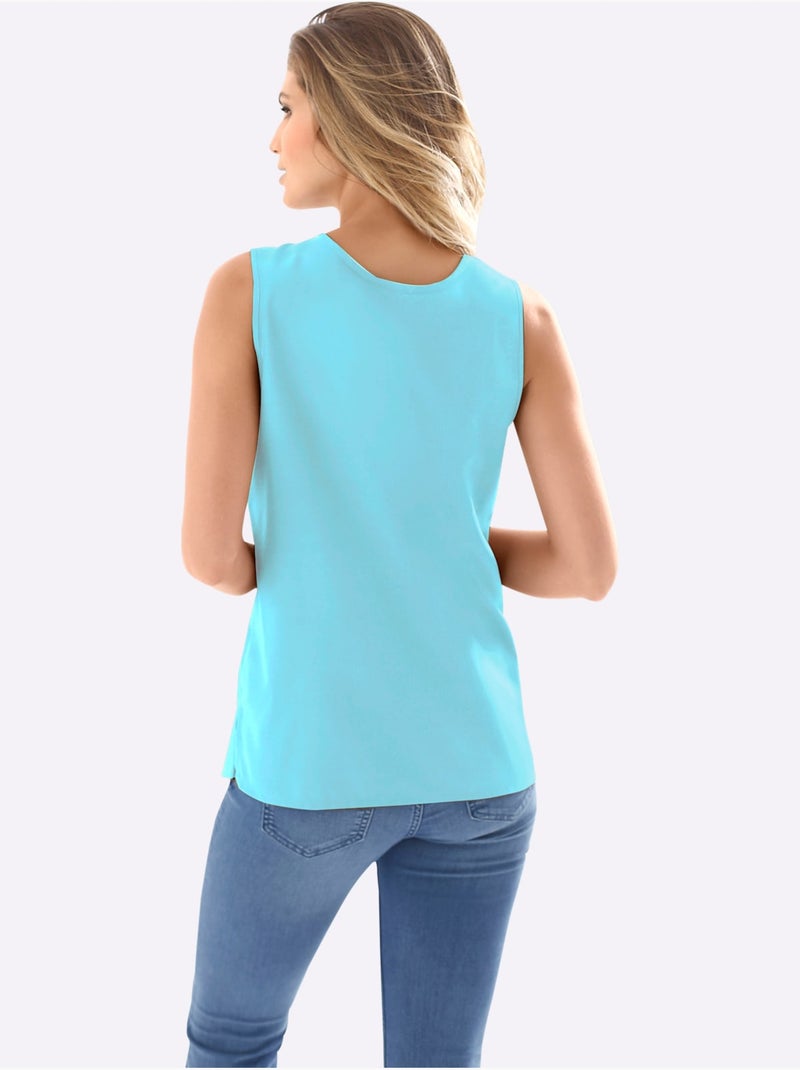 Débardeur féminin à encolure arrondie et fentes latérales - Taille standard - Moda Vilona Vert d'eau - Kiabi