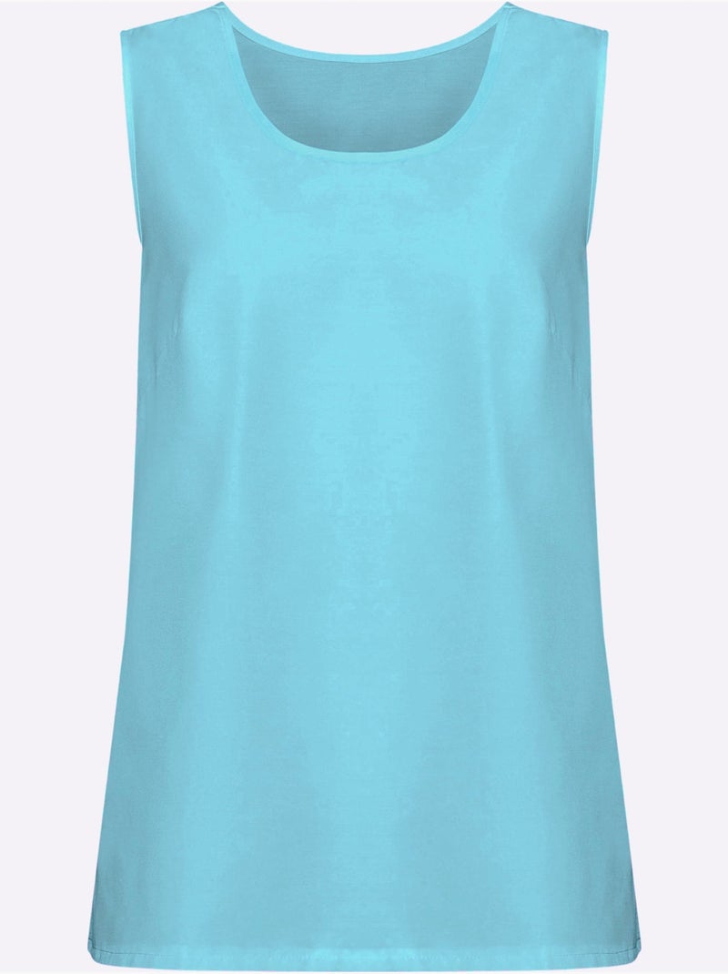 Débardeur féminin à encolure arrondie et fentes latérales - Taille standard - Moda Vilona Vert d'eau - Kiabi