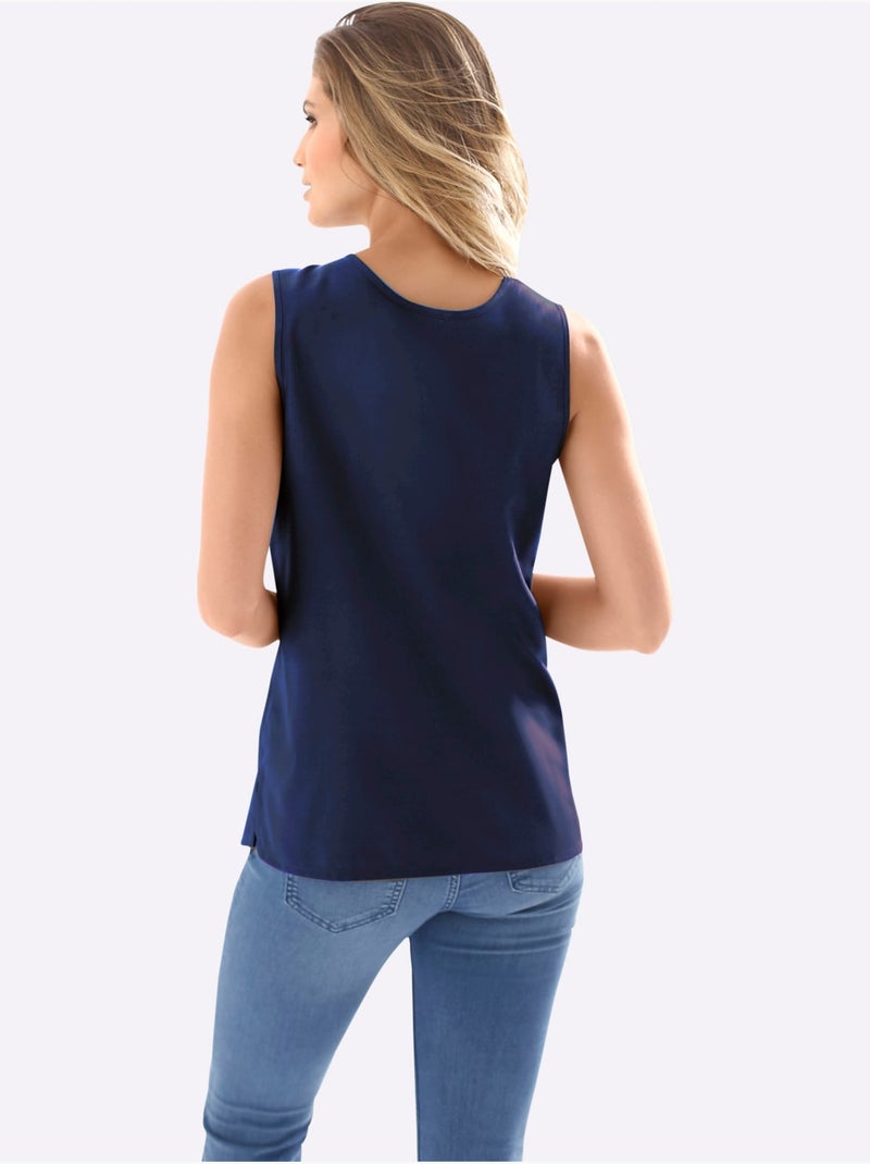 Débardeur féminin avec encolure arrondie et fentes latérales - Taille standard - Moda Vilona Bleu marine - Kiabi