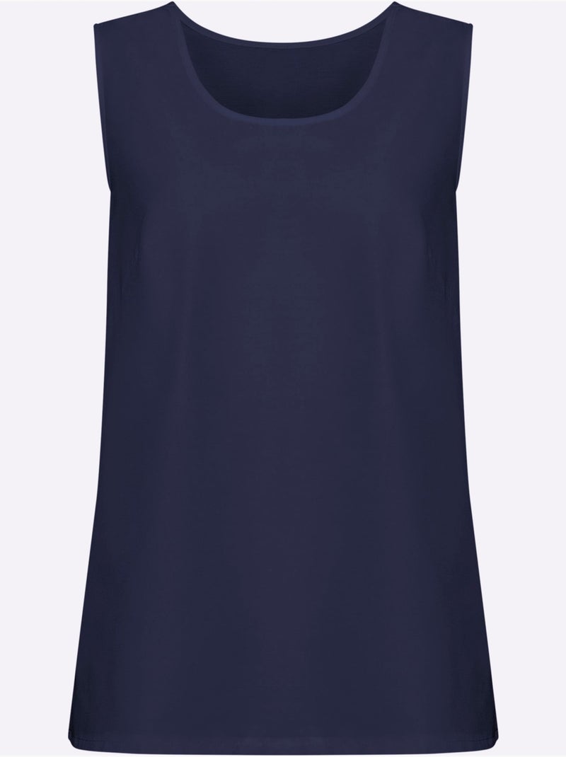 Débardeur féminin avec encolure arrondie et fentes latérales - Taille standard - Moda Vilona Bleu marine - Kiabi