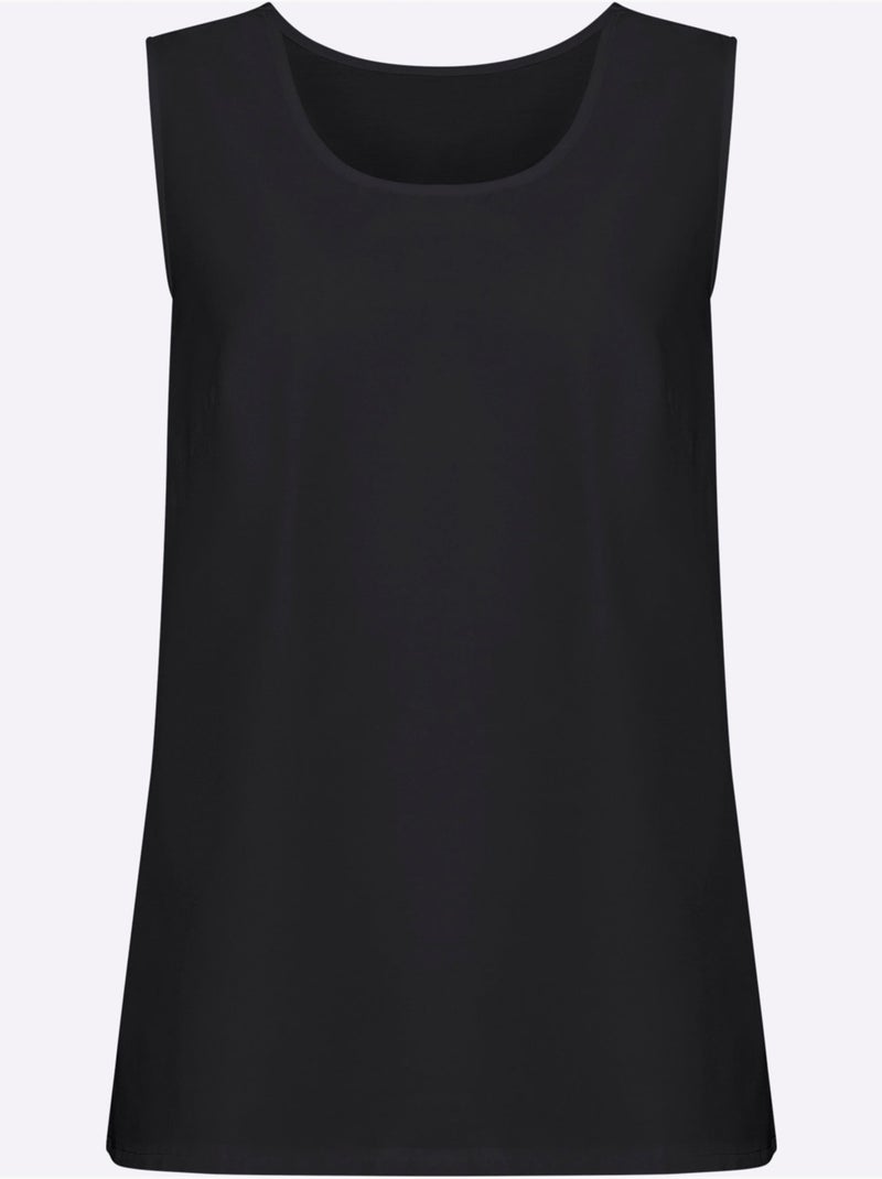 Débardeur féminin avec encolure arrondie et fentes latérales - Taille standard - Moda Vilona Noir - Kiabi