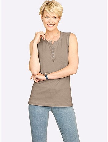 Débardeur femme à col v et patte de boutonnage nacré - taille standard - moda vilona