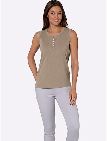 Débardeur femme à col v et patte de boutonnage nacré - taille standard - moda vilona