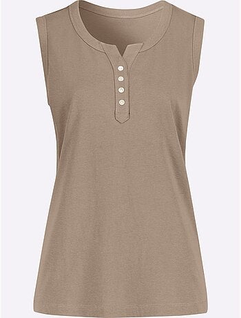 Débardeur femme à col v et patte de boutonnage nacré - taille standard - moda vilona