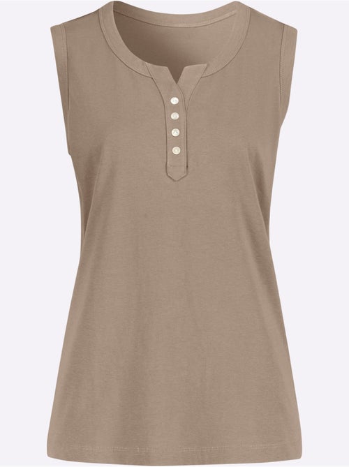 Débardeur femme à col rond avec patte de boutonnage nacrée - Taille standard - Moda Vilona - Kiabi Débardeur femme à col rond avec patte de boutonnage nacrée - Taille standard - Moda Vilona - Kiabi