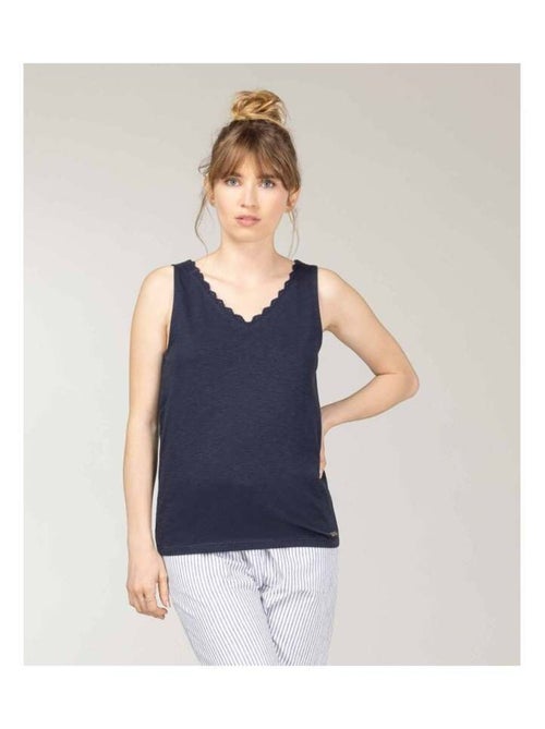 Débardeur Femme bleu marine ajouré dos broderie anglaise - Kiabi