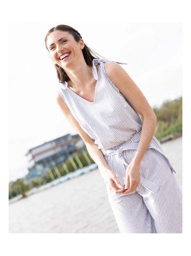 Débardeur femme bretelles nouées rayé bleu Beige - Kiabi