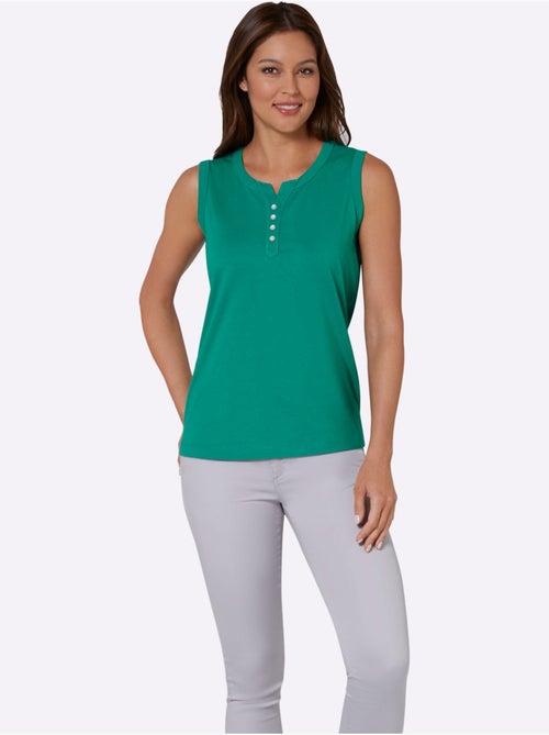 Débardeur femme col rond à patte de boutonnage avec boutons nacrés - Taille standard - Moda Vilona - Kiabi Débardeur femme col rond à patte de boutonnage avec boutons nacrés - Taille standard - Moda Vilona - Kiabi