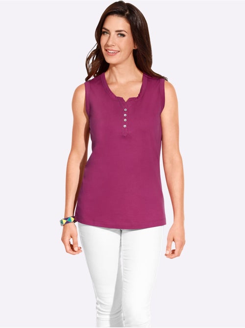 Débardeur femme en jersey fin avec col V et boutons nacrés - Taille standard - Moda Vilona - Kiabi
