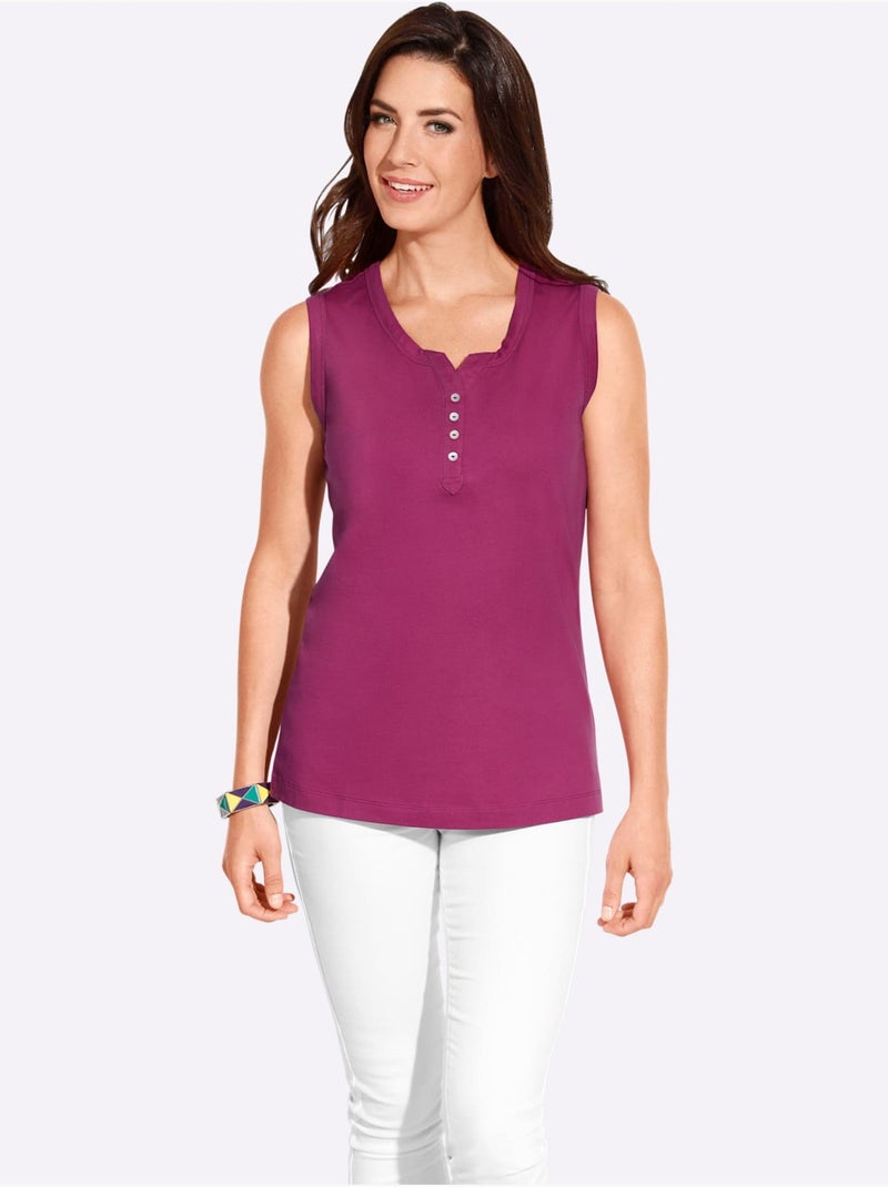 Débardeur femme en jersey fin avec col V et boutons nacrés - Taille standard - Moda Vilona Rose fushia - Kiabi