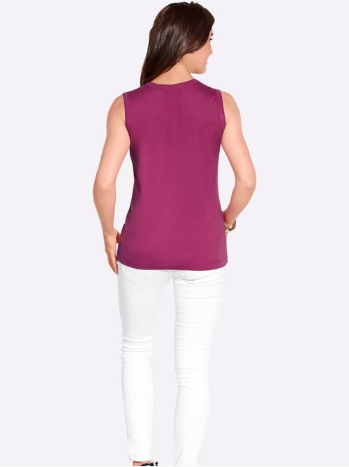 Débardeur femme en jersey fin avec col V et boutons nacrés - Taille standard - Moda Vilona - Kiabi
