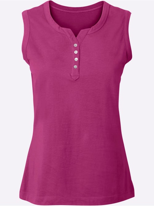 Débardeur femme en jersey fin avec col V et boutons nacrés - Taille standard - Moda Vilona - Kiabi