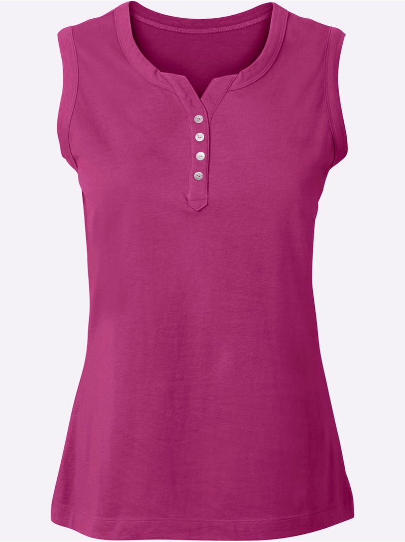 Débardeur femme en jersey fin avec col V et boutons nacrés - Taille standard - Moda Vilona Rose fushia - Kiabi