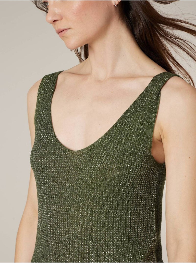 Débardeur femme en maille fantisie  'Deeluxe' Kaki - Kiabi