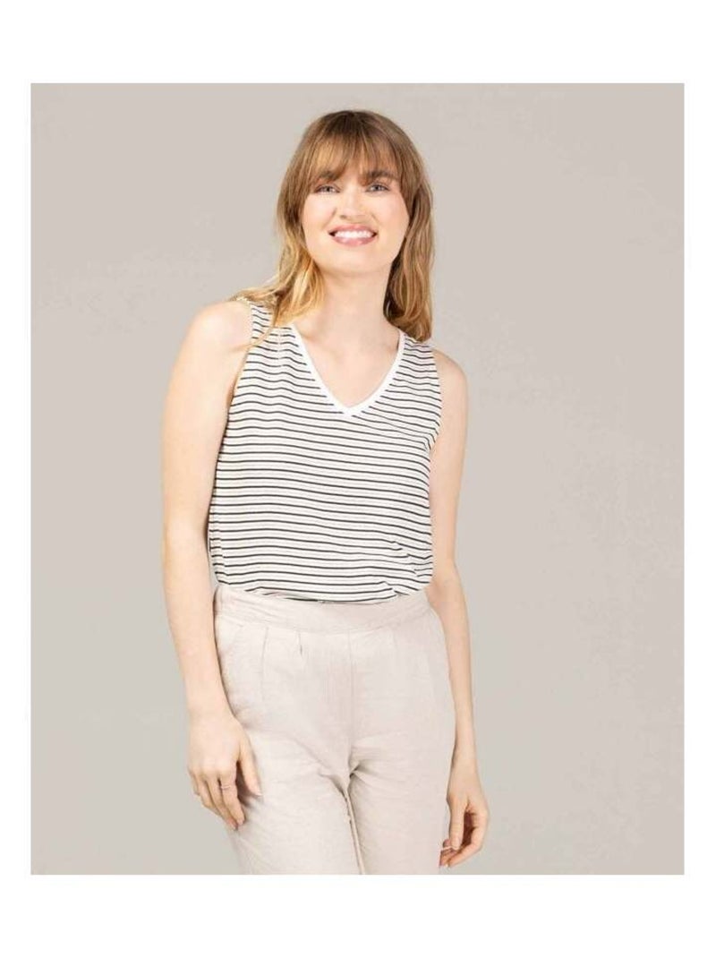 Débardeur Femme rayé fils métallisés Beige/Noir - Kiabi