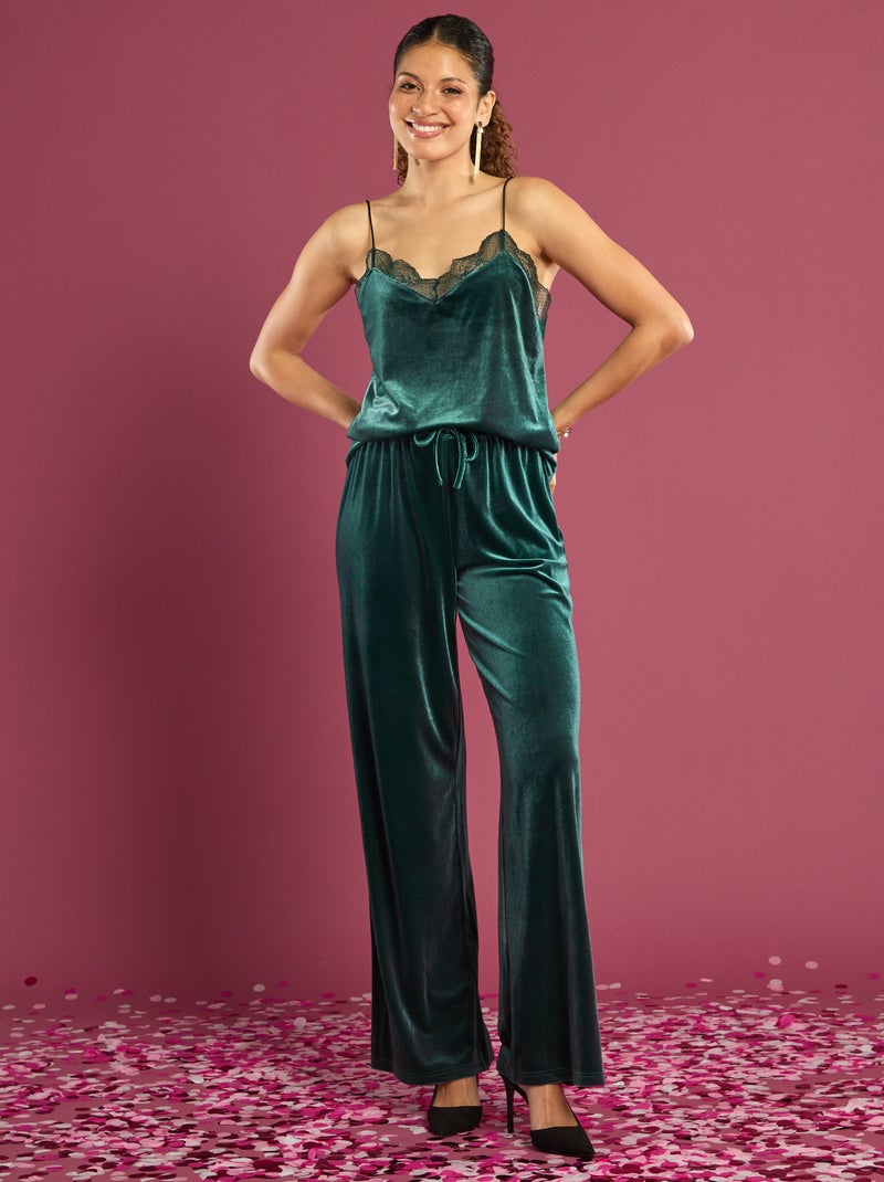 Débardeur fines bretelles en velours Vert - Kiabi