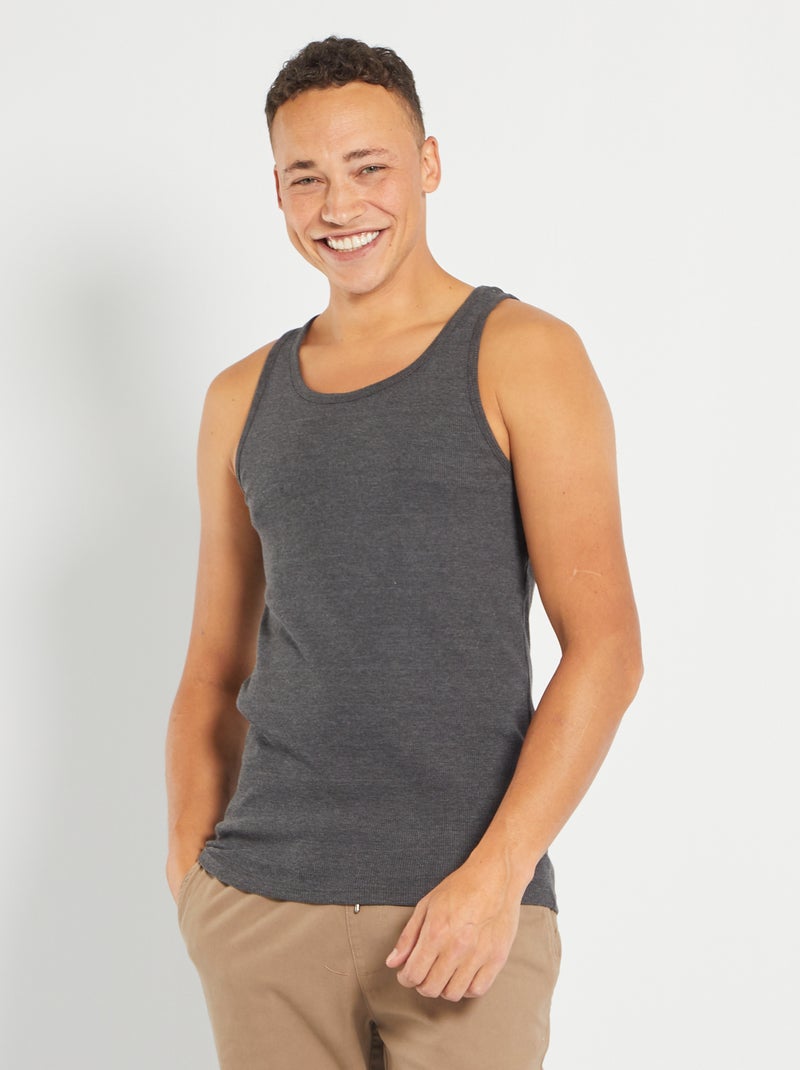 Débardeur fitted uni en coton gris foncé - Kiabi