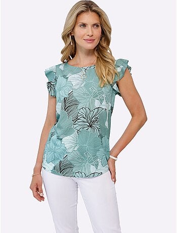 Débardeur fluide avec imprimé floral et manches courtes - Taille standard - Moda Vilona