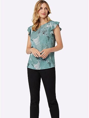 Débardeur fluide avec imprimé floral et manches courtes - Taille standard - Moda Vilona