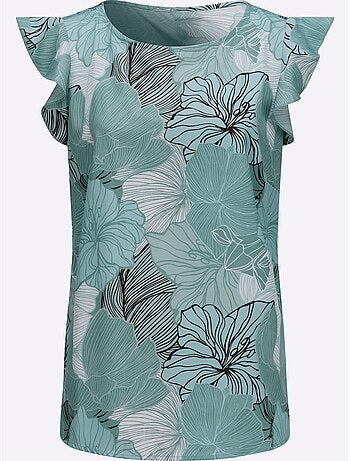 Débardeur fluide avec imprimé floral et manches courtes - Taille standard - Moda Vilona