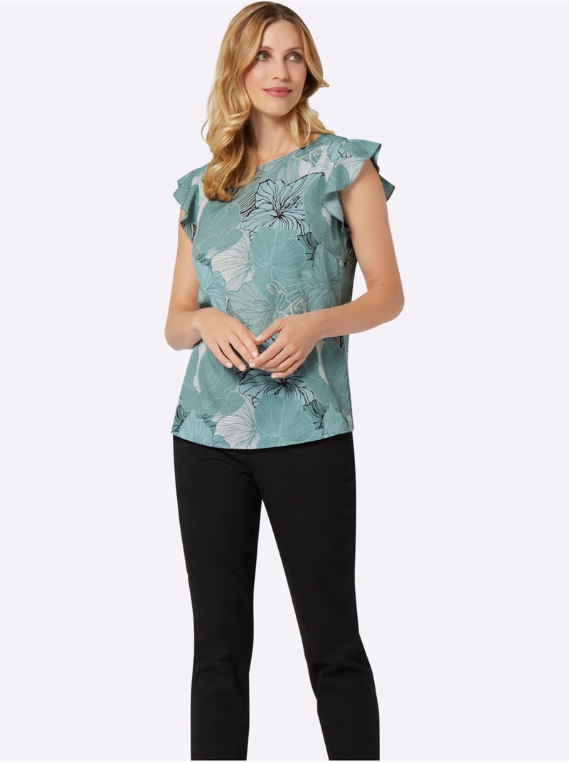 Débardeur fluide avec imprimé floral et manches courtes - Taille standard - Moda Vilona Menthe - Kiabi