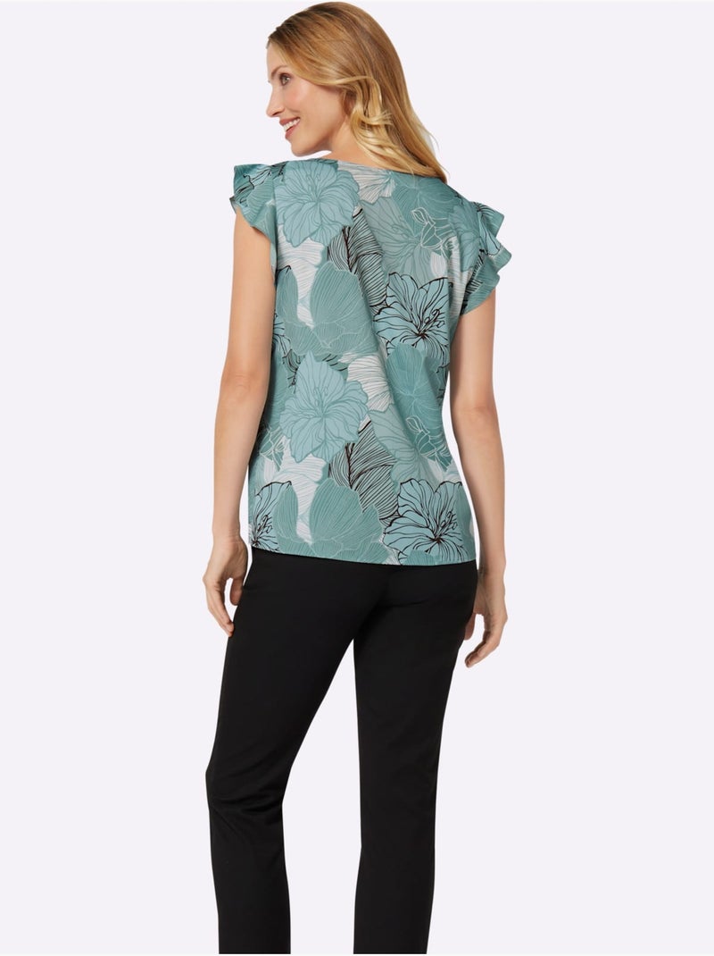 Débardeur fluide avec imprimé floral et manches courtes - Taille standard - Moda Vilona Menthe - Kiabi