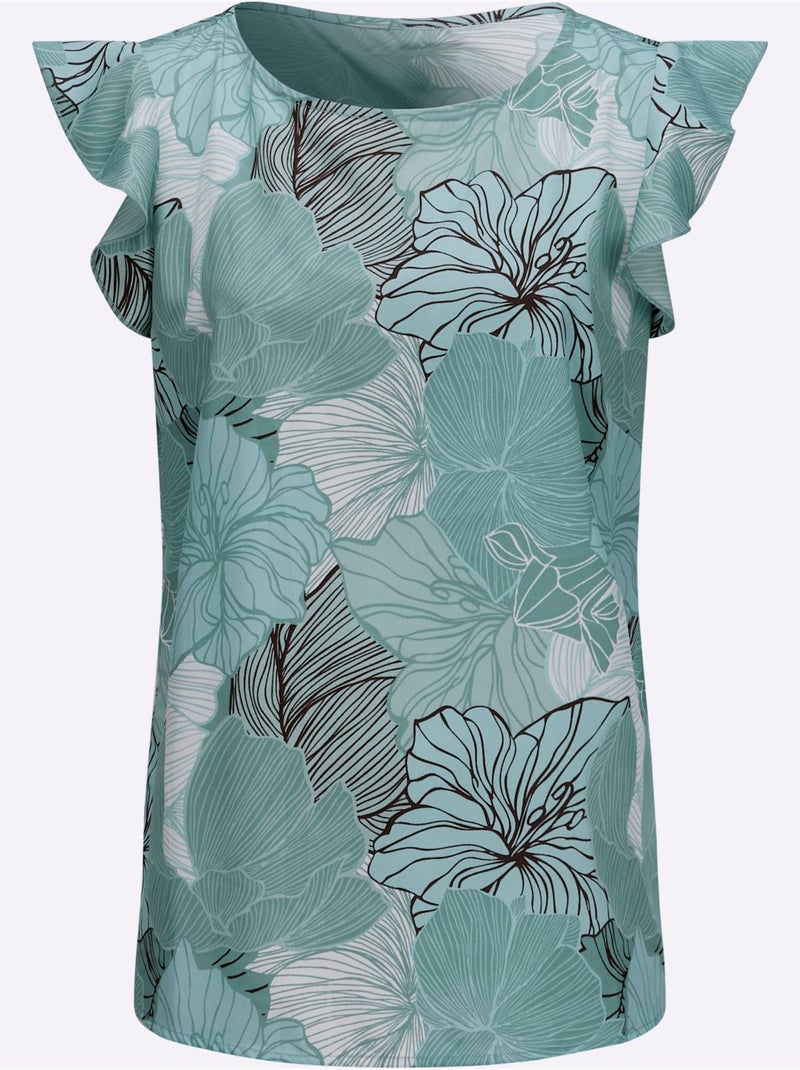 Débardeur fluide avec imprimé floral et manches courtes - Taille standard - Moda Vilona Menthe - Kiabi