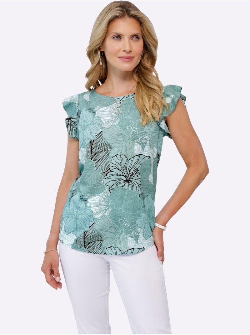 Débardeur fluide avec imprimé floral et manches courtes - Taille standard - Moda Vilona Menthe - Kiabi