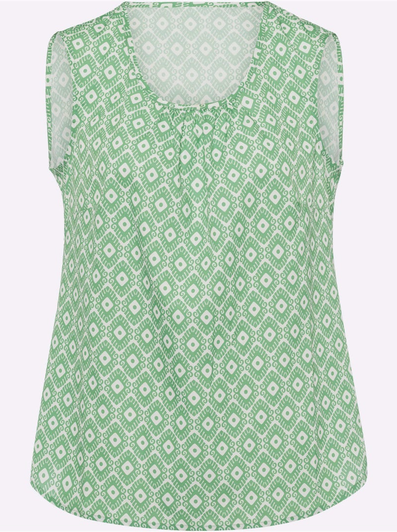 Débardeur Fronce Légère à L'encolure - Taille Standard - Moda Vilona Beige/Vert - Kiabi
