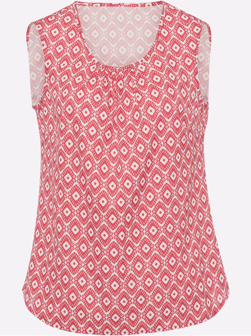 Débardeur Fronce Légère à L'encolure - Taille Standard - Moda Vilona Ecru/Rouge - Kiabi