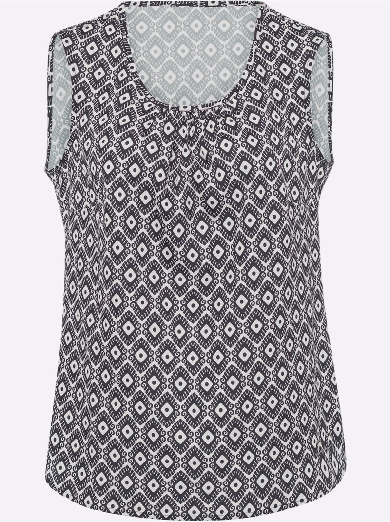 Débardeur Fronce Légère à L'encolure - Taille Standard - Moda Vilona Noir Ecru - Kiabi