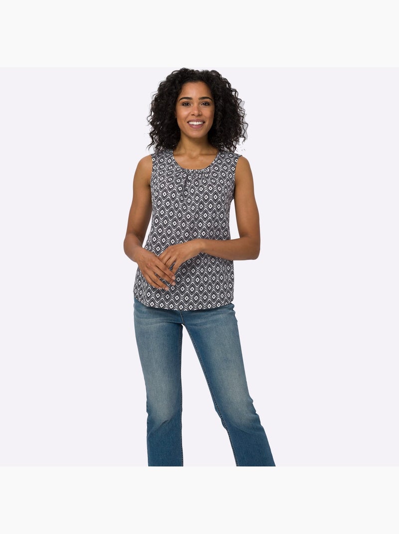 Débardeur Fronce Légère à L'encolure - Taille Standard - Moda Vilona Noir Ecru - Kiabi